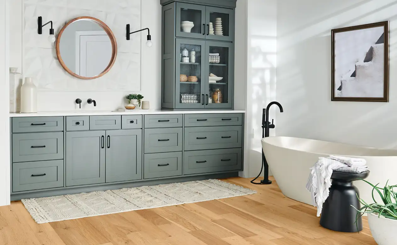 Bathroom with hardwood flooring