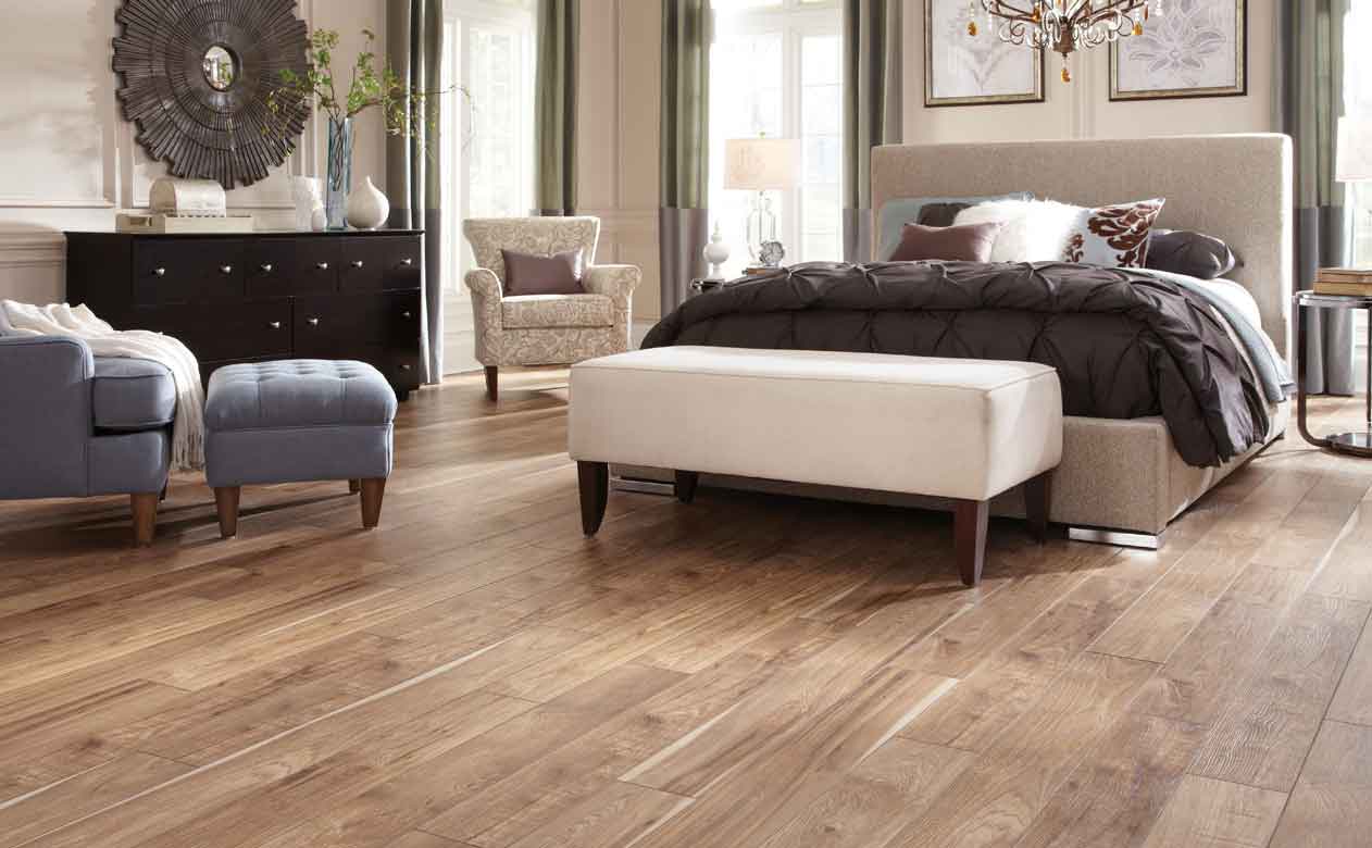 wood look tile in a bedroom