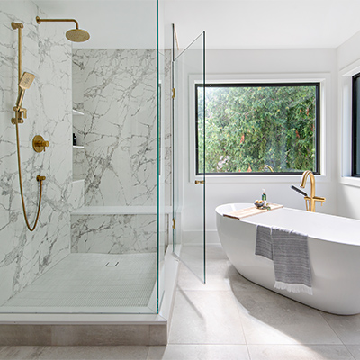 Bathroom with glass walk-in shower
